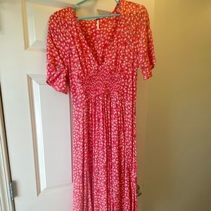 Coral floral midi dress